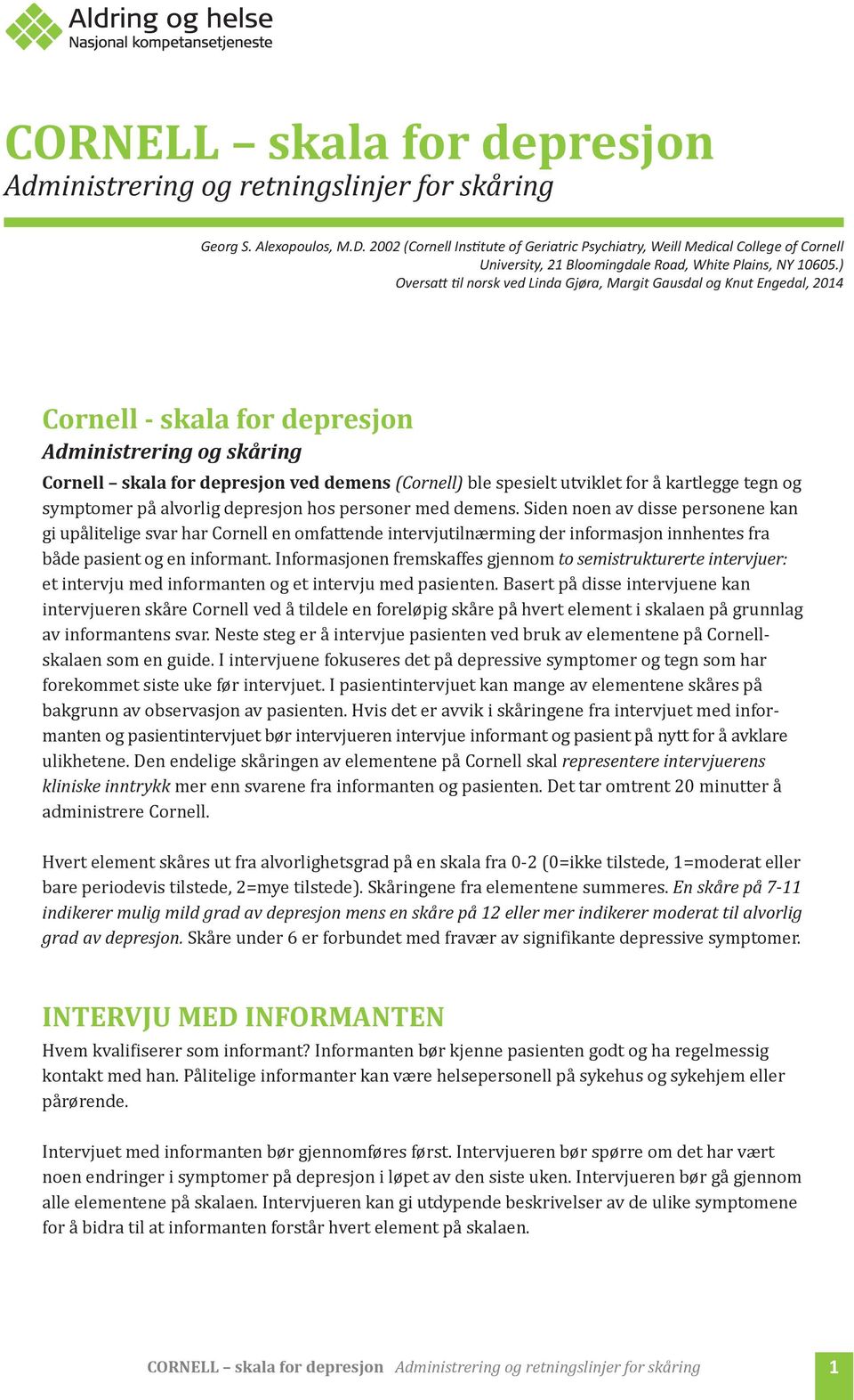 CORNELL skala for depresjon - PDF Free Download