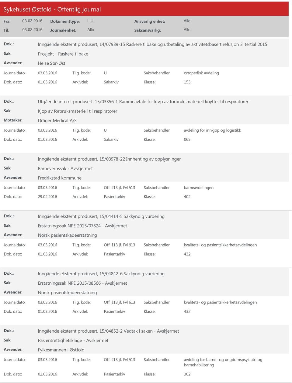 Medical A/S avdeling for innkjøp og logistikk Dok. dato: 01.03.2016 Arkivdel: Sakarkiv 065 Inngående eksternt produsert, 15/03978-22 Innhenting av opplysninger Fredrikstad kommune barneavdelingen Dok.