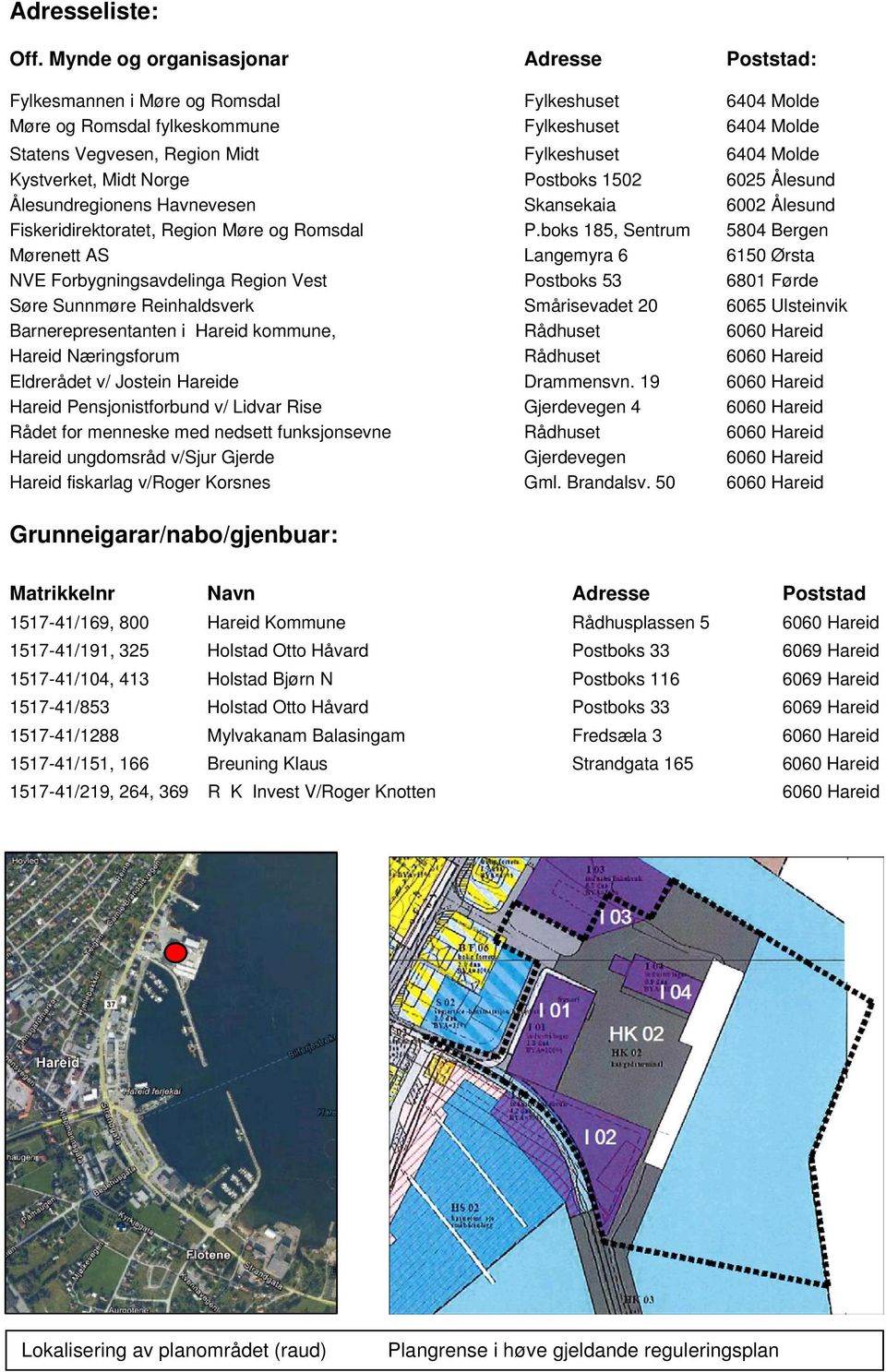 Molde Kystverket, Midt Norge Postboks 1502 6025 Ålesund Ålesundregionens Havnevesen Skansekaia 6002 Ålesund Fiskeridirektoratet, Region Møre og Romsdal P.