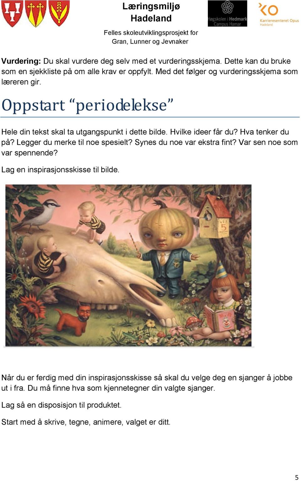 Legger du merke til noe spesielt? Synes du noe var ekstra fint? Var sen noe som var spennende? Lag en inspirasjonsskisse til bilde.