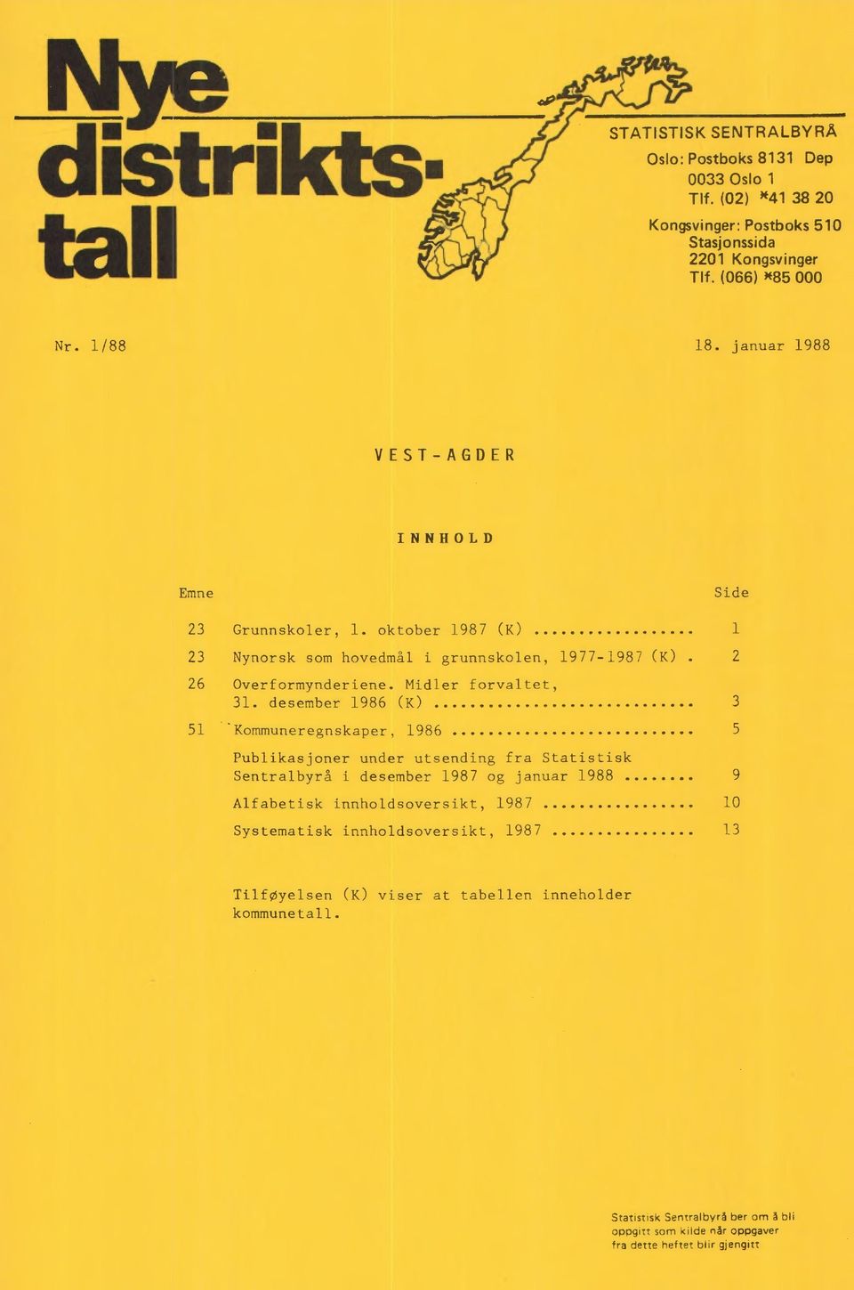 desember 1986 (K) 3 51 Kommuneregnskaper, 1986 5 Publikasjoner under utsending fra Statistisk Sentralbyrå i desember 1987 og januar 1988 9