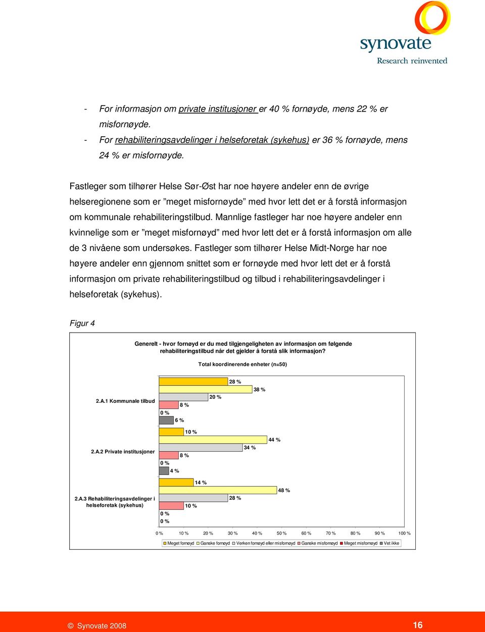 Mannlige fastleger har noe høyere andeler enn kvinnelige som er meget misfornøyd med hvor lett det er å forstå informasjon om alle de 3 nivåene som undersøkes.