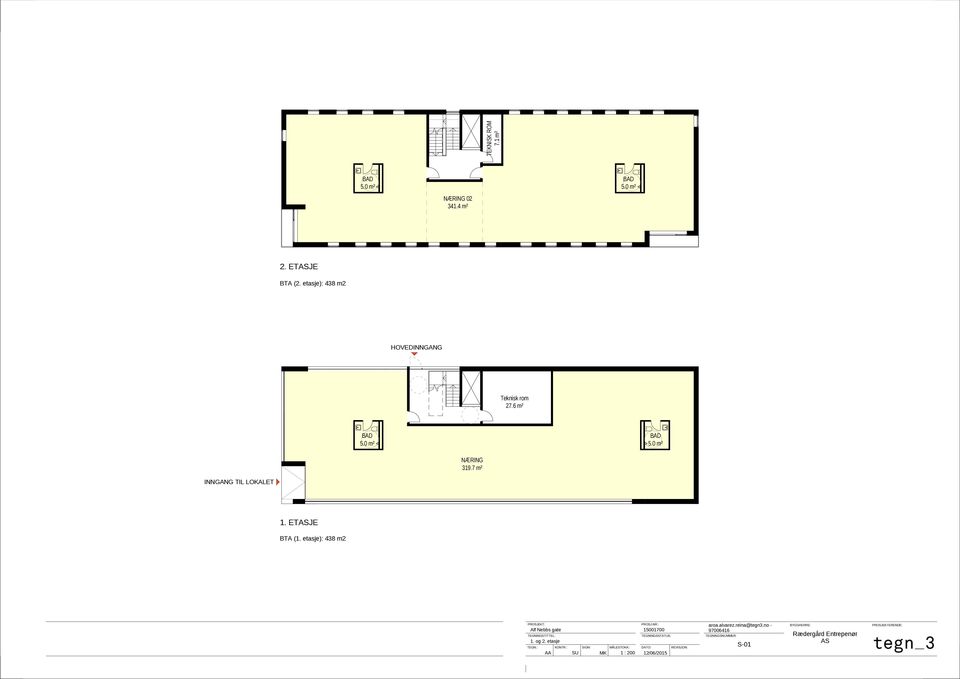 etasje): 438 m2 PROSJEKT: Alf Nebbs gate TEGNINGSTITTEL: 1. og 2. etasje TEGN.: KONTR.