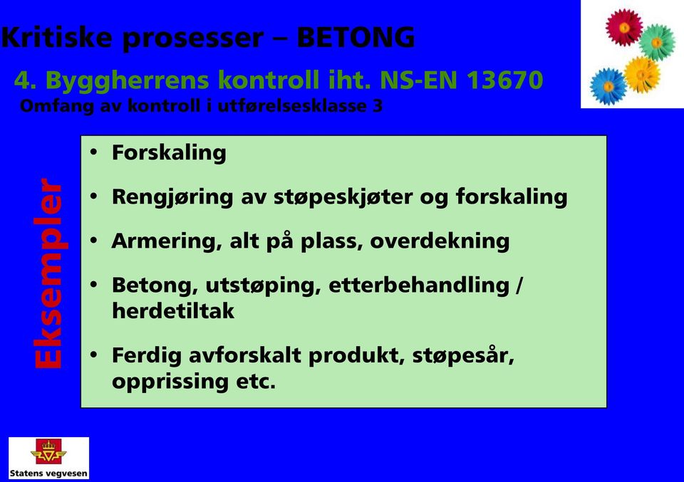 støpeskjøter og forskaling Armering, alt på plass, overdekning Betong,