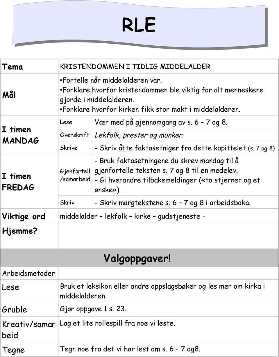 7 og 8) Gjenfortell /samarbeid - Bruk faktasetningene du skrev mandag til å gjenfortelle teksten s. 7 og 8 til en medelev.