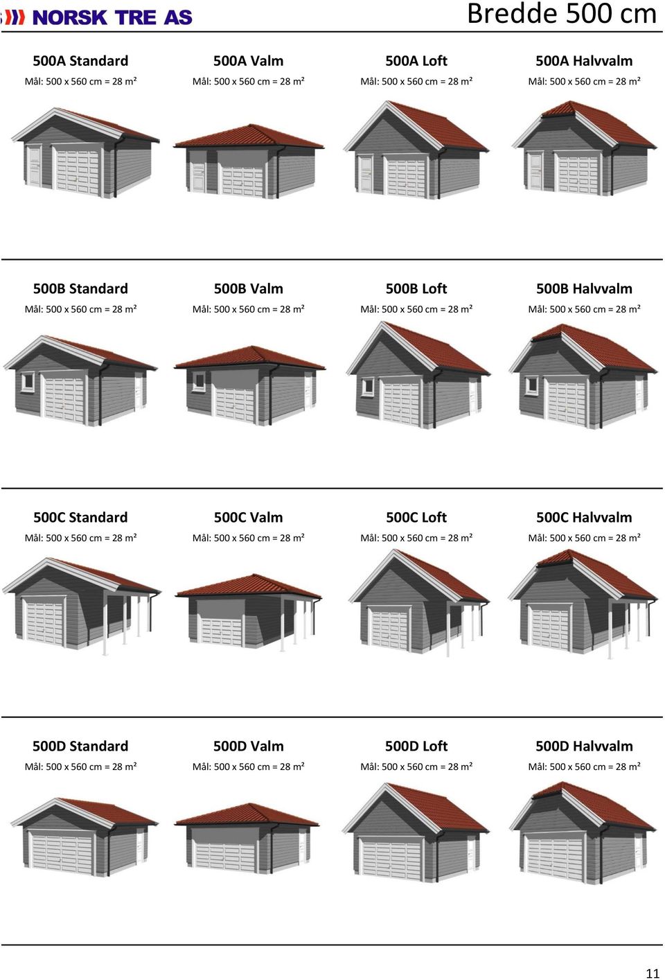 = 28 m² 500C Standard 500C Valm 500C Loft 500C Halvvalm Mål: 500 x 560 cm = 28 m² Mål: 500 x 560 cm = 28 m² Mål: 500 x 560 cm = 28 m² Mål: 500 x 560 cm =