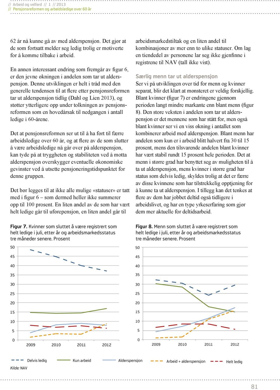 Denne utviklingen er helt i tråd med den generelle tendensen til at flere etter pensjonsreformen tar ut alderspensjon tidlig (Dahl og Lien 2013), og støtter ytterligere opp under tolkningen av