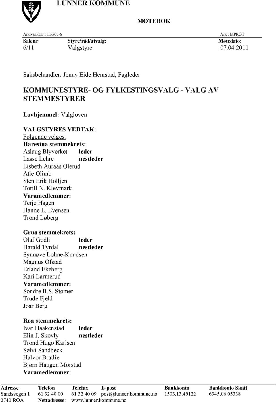 Blyverket leder Lasse Lehre nestleder Lisbeth Auraas Olerud Atle Olimb Sten Erik Holljen Torill N. Klevmark Varamedlemmer: Terje Hagen Hanne L.