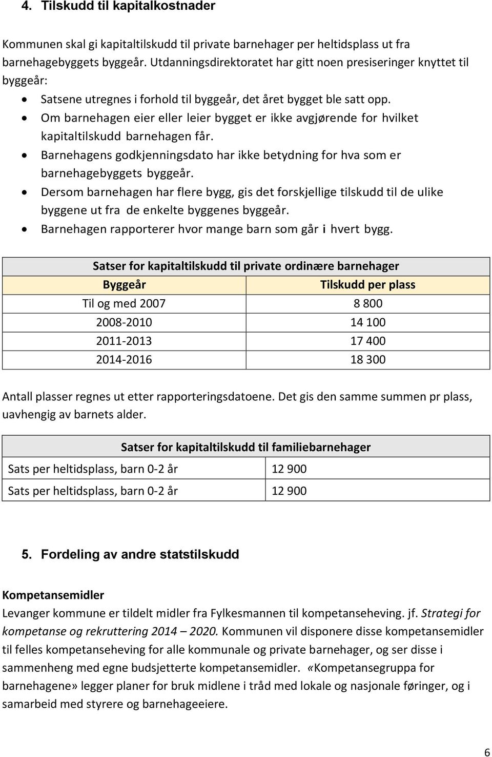 Om barnehagen eier eller leier bygget er ikke avgjørende for hvilket kapitaltilskudd barnehagen får. Barnehagens godkjenningsdato har ikke betydning for hva som er barnehagebyggets byggeår.