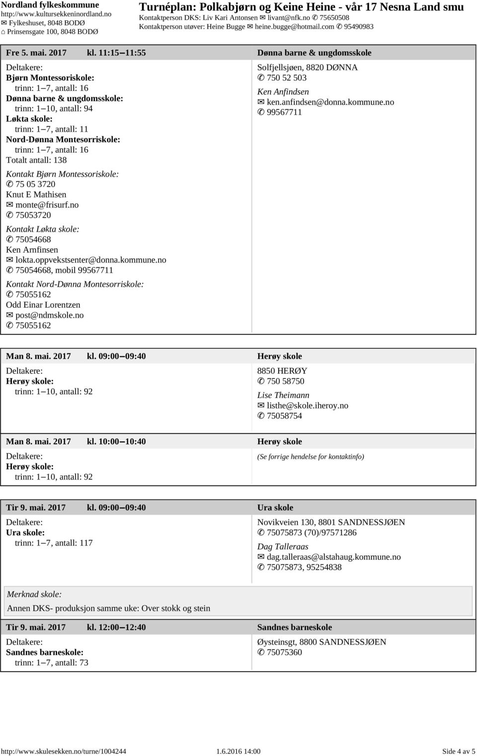 Kontakt Bjørn Montessoriskole: 75 05 3720 Knut E Mathisen monte@frisurf.no 75053720 Kontakt Løkta skole: 75054668 Ken Arnfinsen lokta.oppvekstsenter@donna.kommune.