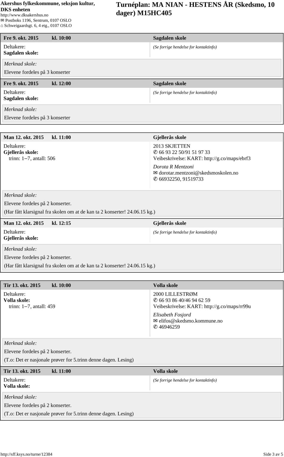 12:15 Gjellerås skole Gjellerås skole: (Har fått klarsignal fra skolen om at de kan ta 2 konserter! 24.06.15 kg.) Tir 13. okt. 2015 kl.