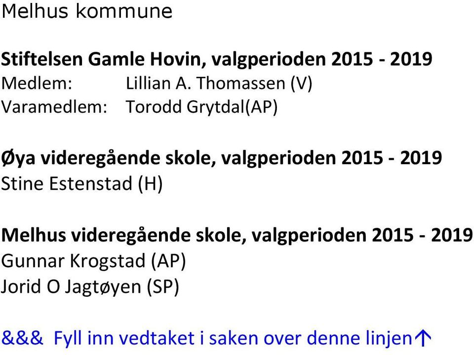 valgperioden 2015-2019 Stine Estenstad (H) Melhus videregående skole,