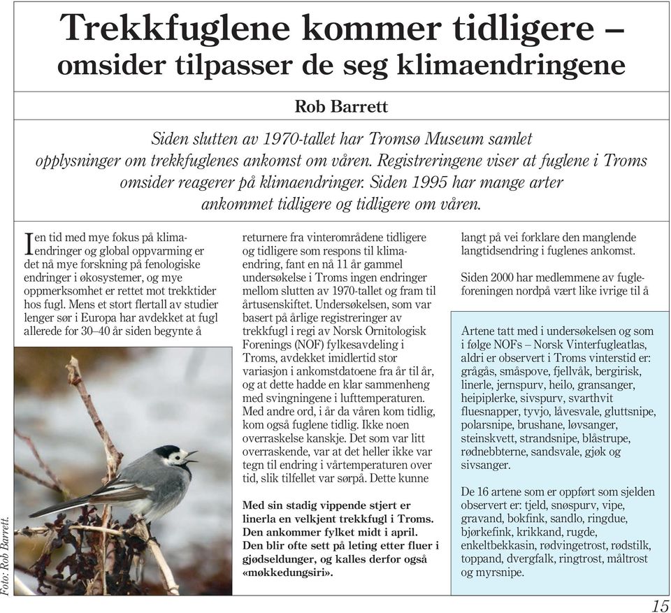 Ien tid med mye fokus på klimaendringer og global oppvarming er det nå mye forskning på fenologiske endringer i økosystemer, og mye oppmerksomhet er rettet mot trekktider hos fugl.