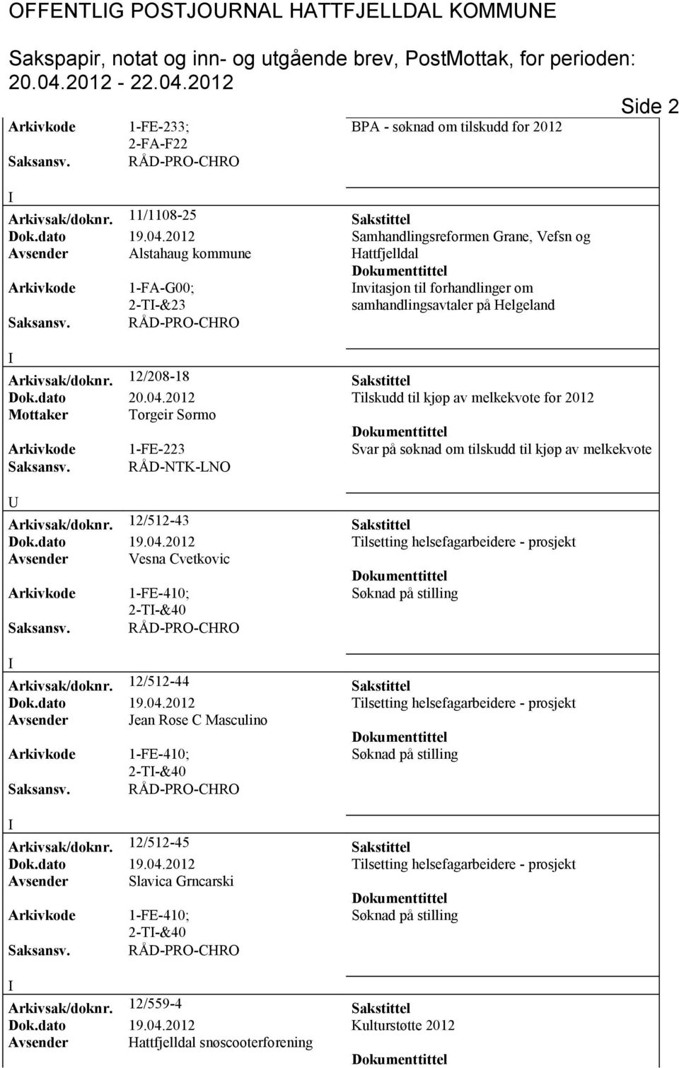 12/208-18 Sakstittel Dok.dato 20.04.2012 Tilskudd til kjøp av melkekvote for 2012 Mottaker Torgeir Sørmo Arkivkode 1-FE-223 Svar på søknad om tilskudd til kjøp av melkekvote Arkivsak/doknr.