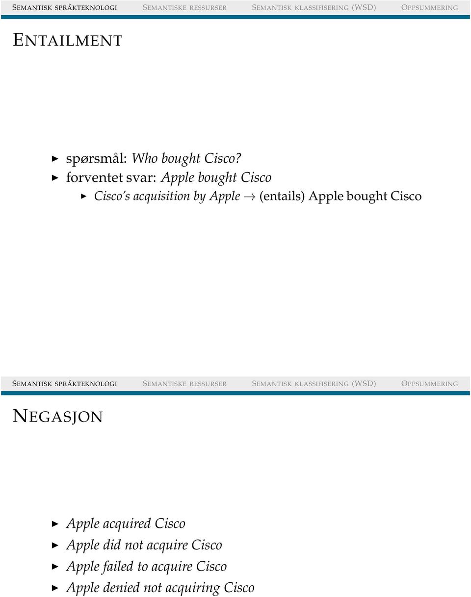 Apple (entails) Apple bought Cisco NEGASJON Apple acquired