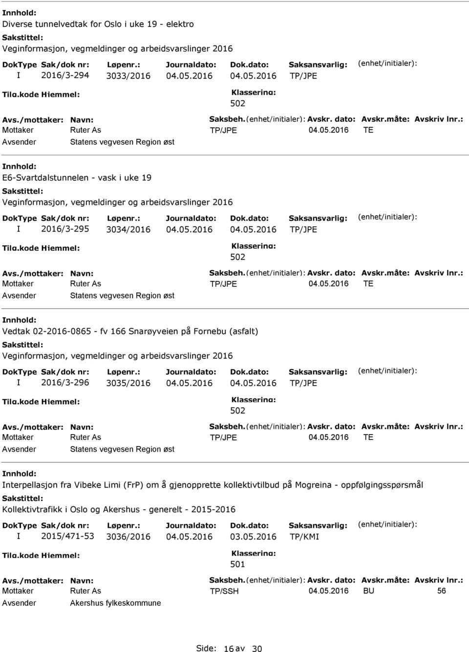 2016/3-296 3035/2016 TE Avsender Statens vegvesen Region øst nnhold: nterpellasjon fra Vibeke Limi (FrP) om å gjenopprette kollektivtilbud på Mogreina -