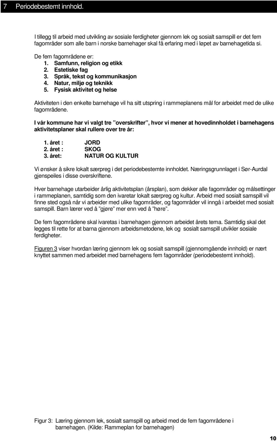 De fem fagområdene er: 1. Samfunn, religion og etikk 2. Estetiske fag 3. Språk, tekst og kommunikasjon 4. Natur, miljø og teknikk 5.