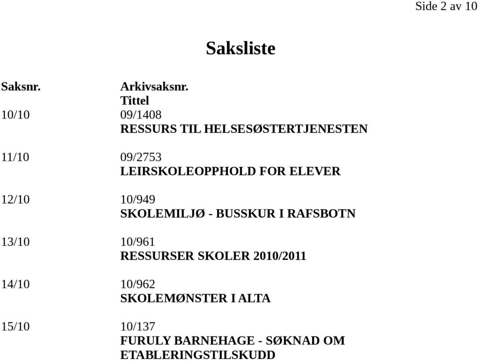LEIRSKOLEOPPHOLD FOR ELEVER 12/10 10/949 SKOLEMILJØ - BUSSKUR I RAFSBOTN 13/10