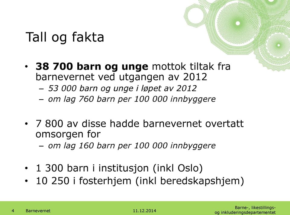 disse hadde barnevernet overtatt omsorgen for om lag 160 barn per 100 000 innbyggere 1