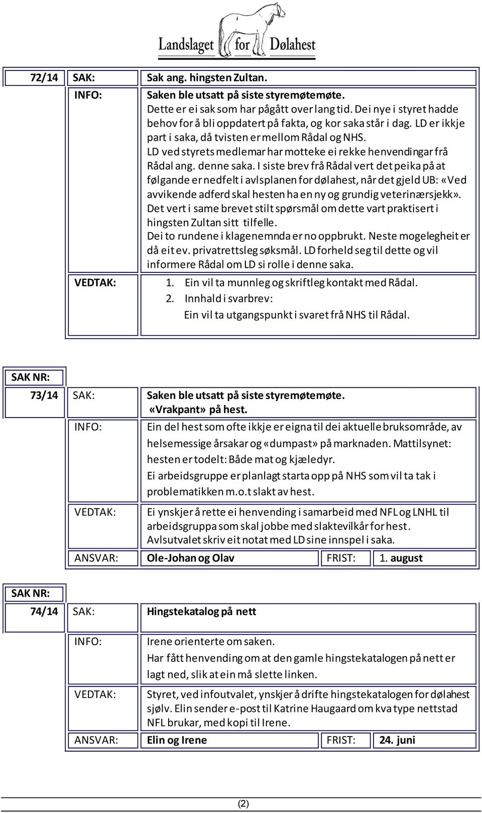 LD ved styrets medlemar har motteke ei rekke henvendingar frå Rådal ang. denne saka.