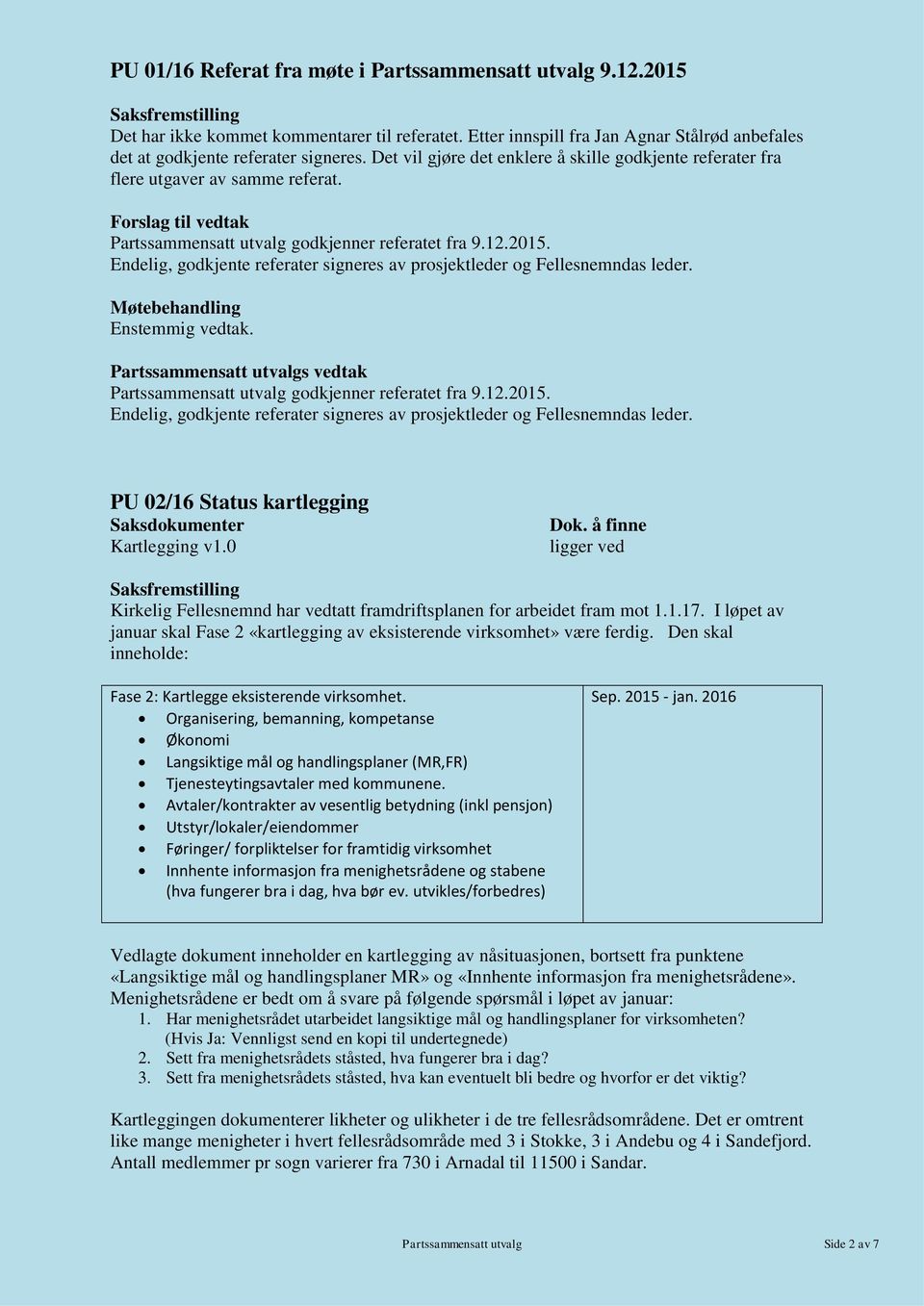 Endelig, godkjente referater signeres av prosjektleder og Fellesnemndas leder. Partssammensatt utvalg godkjenner referatet fra 9.12.2015.