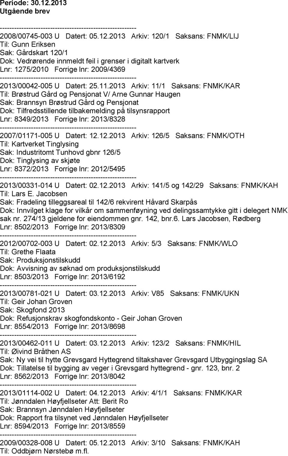 2013 Arkiv: 120/1 Saksans: FNMK/LIJ Til: Gunn Eriksen Sak: Gårdskart 120/1 Dok: Vedrørende innmeldt feil i grenser i digitalt kartverk Lnr: 1275/2010 Forrige lnr: 2009/4369 2013/00042-005 U Datert: