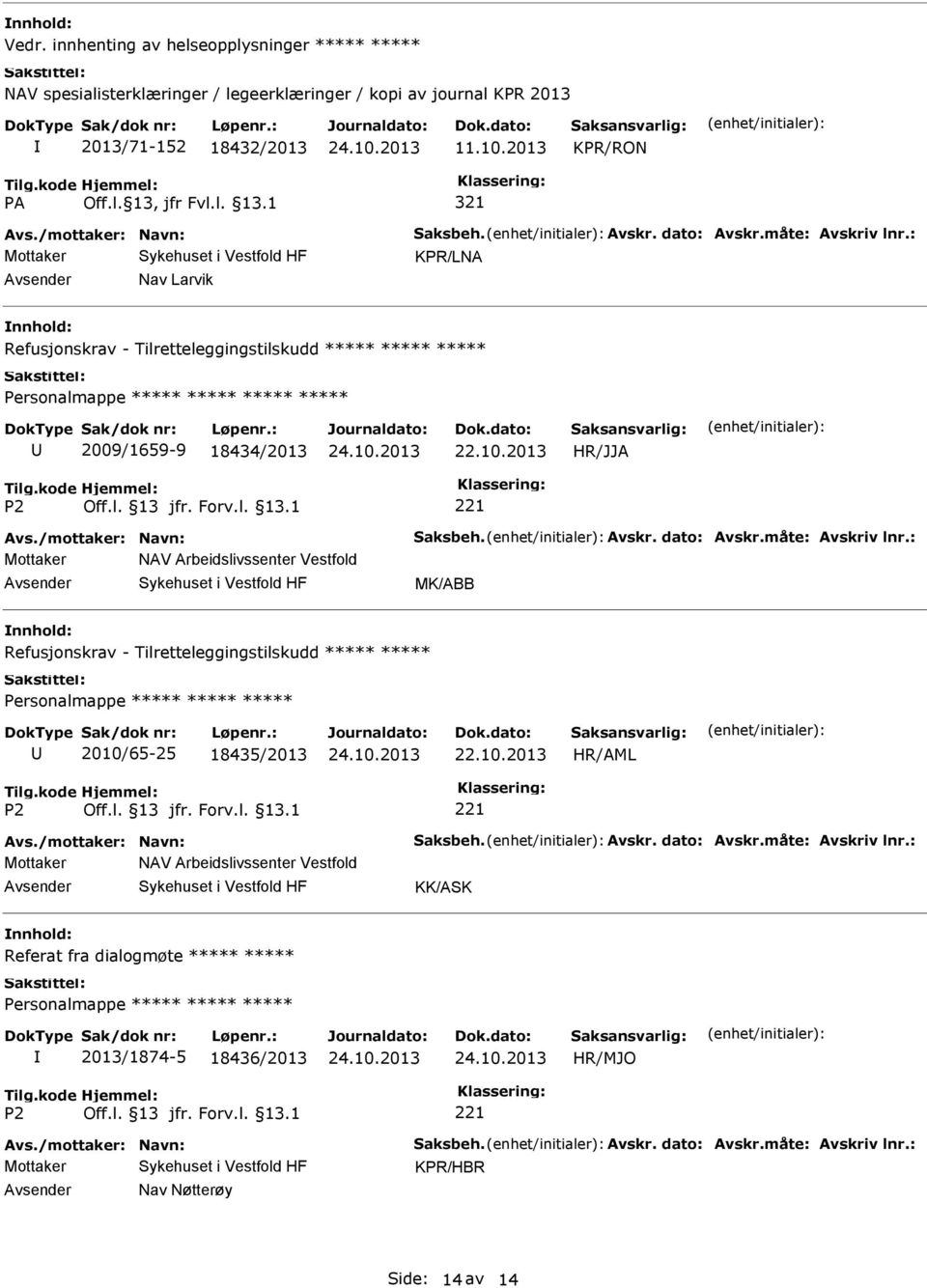 : Mottaker NAV Arbeidslivssenter Vestfold MK/ABB Refusjonskrav - Tilretteleggingstilskudd 2010/65-25 18435/2013 Avs./mottaker: Navn: Saksbeh. Avskr. dato: Avskr.