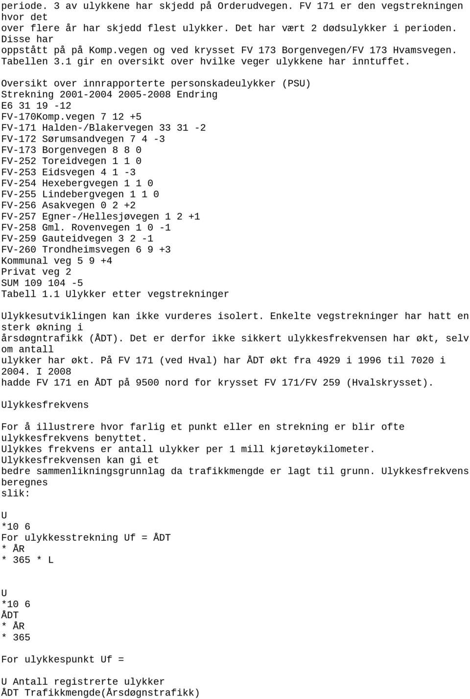 Oversikt over innrapporterte personskadeulykker (PSU) Strekning 2001-2004 2005-2008 Endring E6 31 19-12 FV-170Komp.