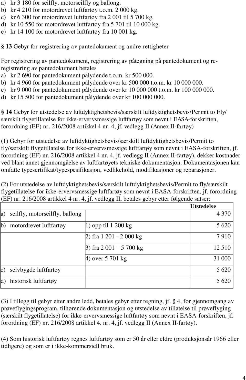 13 Gebyr for registrering av pantedokument og andre rettigheter For registrering av pantedokument, registrering av påtegning på pantedokument og reregistrering av pantedokument betales a) kr 2 690