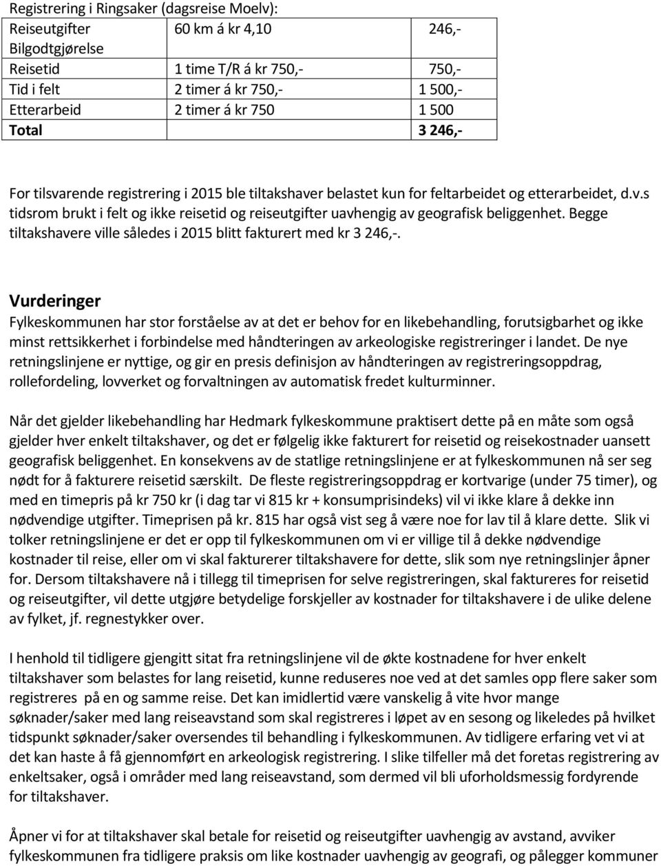 Begge tiltakshavere ville således i 2015 blitt fakturert med kr 3 246,-.