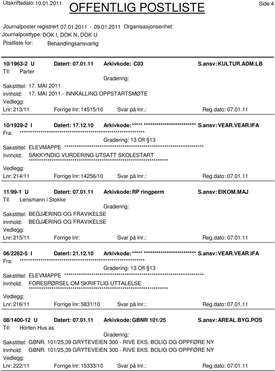 VEAR.IFA Fra: ************************************************************ 13 Ofl 13 Innhold: SAKKYNDIG VURDERING UTSATT SKOLESTART Lnr: 214/11 Forrige lnr: 14256/10 Svar på lnr.: Reg.dato: 07.01.