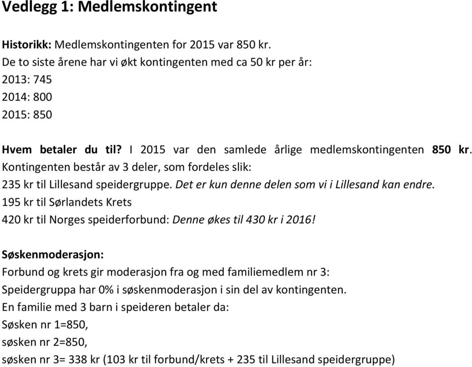 195 kr til Sørlandets Krets 420 kr til Norges speiderforbund: Denne økes til 430 kr i 2016!