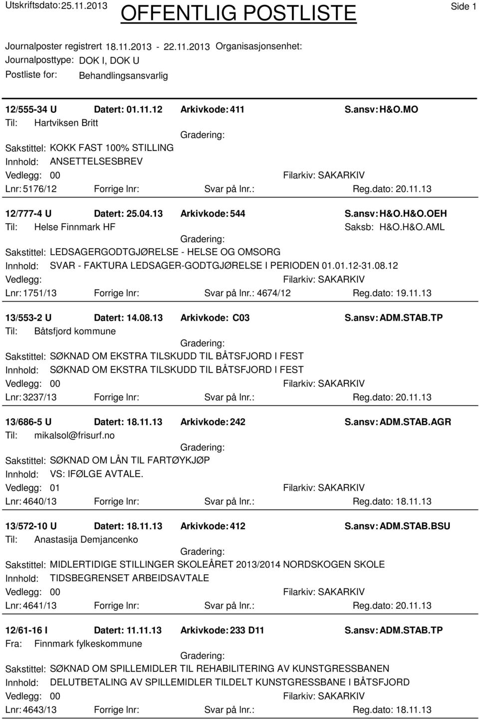 12 Vedlegg: Lnr: 1751/13 Forrige lnr: Svar på lnr.: 4674/12 Reg.dato: 19.11.13 13/553-2 U Datert: 14.08.13 Arkivkode: C03 S.ansv: ADM.STAB.