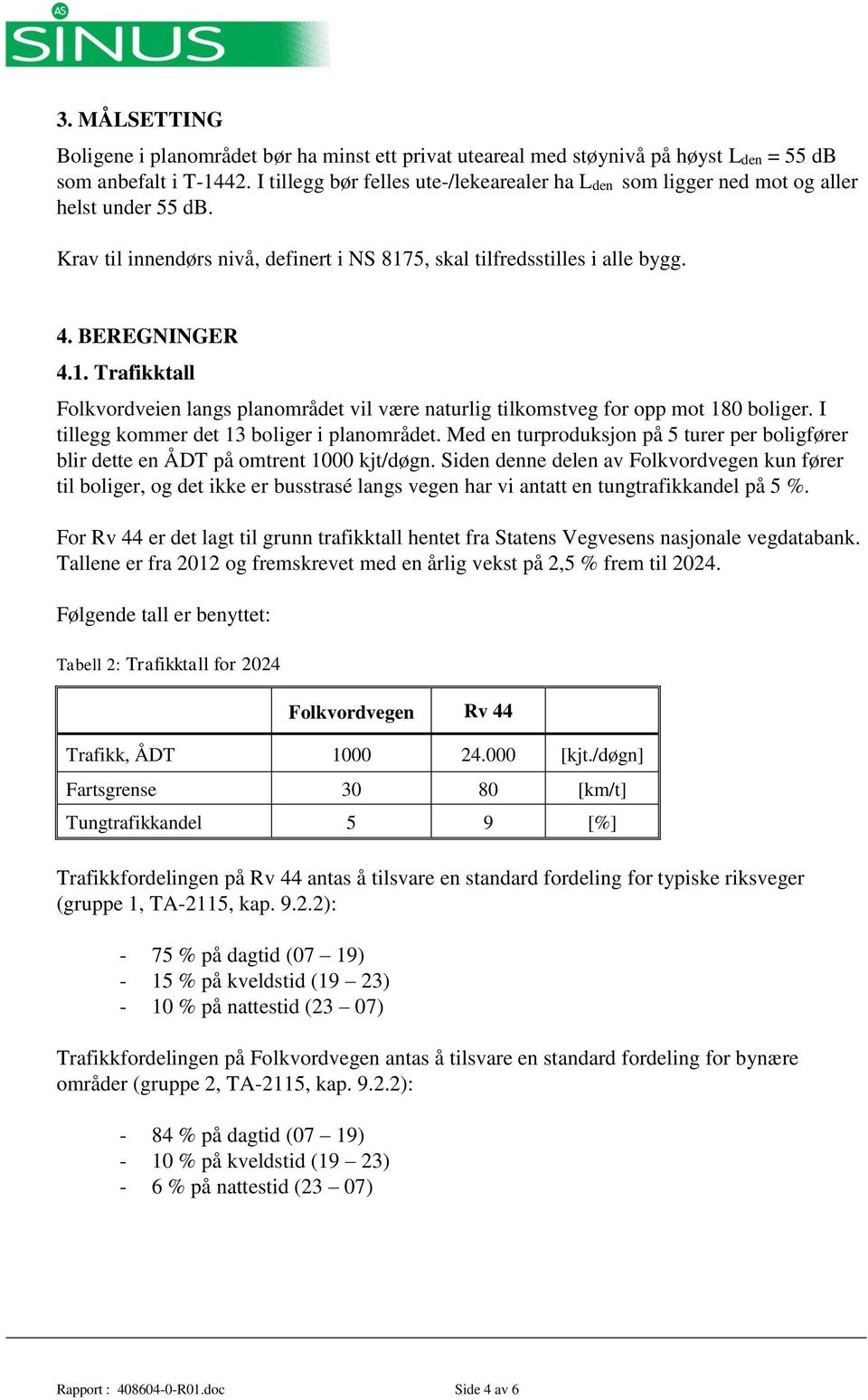 5, skal tilfredsstilles i alle bygg. 4. BEREGNINGER 4.1. Trafikktall Folkvordveien langs planområdet vil være naturlig tilkomstveg for opp mot 180 boliger.