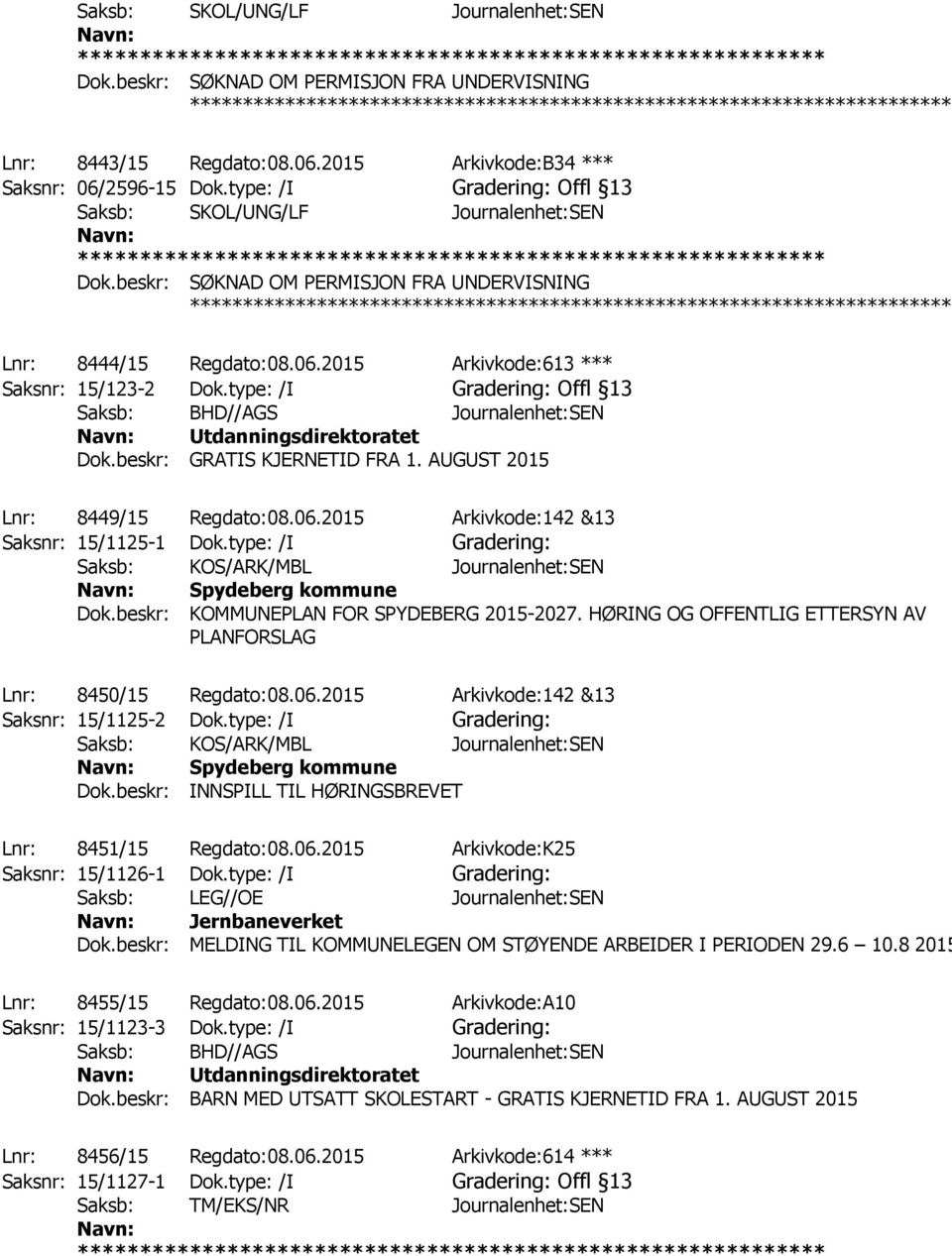 type: /I Gradering: Offl 13 Utdanningsdirektoratet Dok.beskr: GRATIS KJERNETID FRA 1. AUGUST 2015 Lnr: 8449/15 Regdato:08.06.2015 Arkivkode:142 &13 Saksnr: 15/1125-1 Dok.