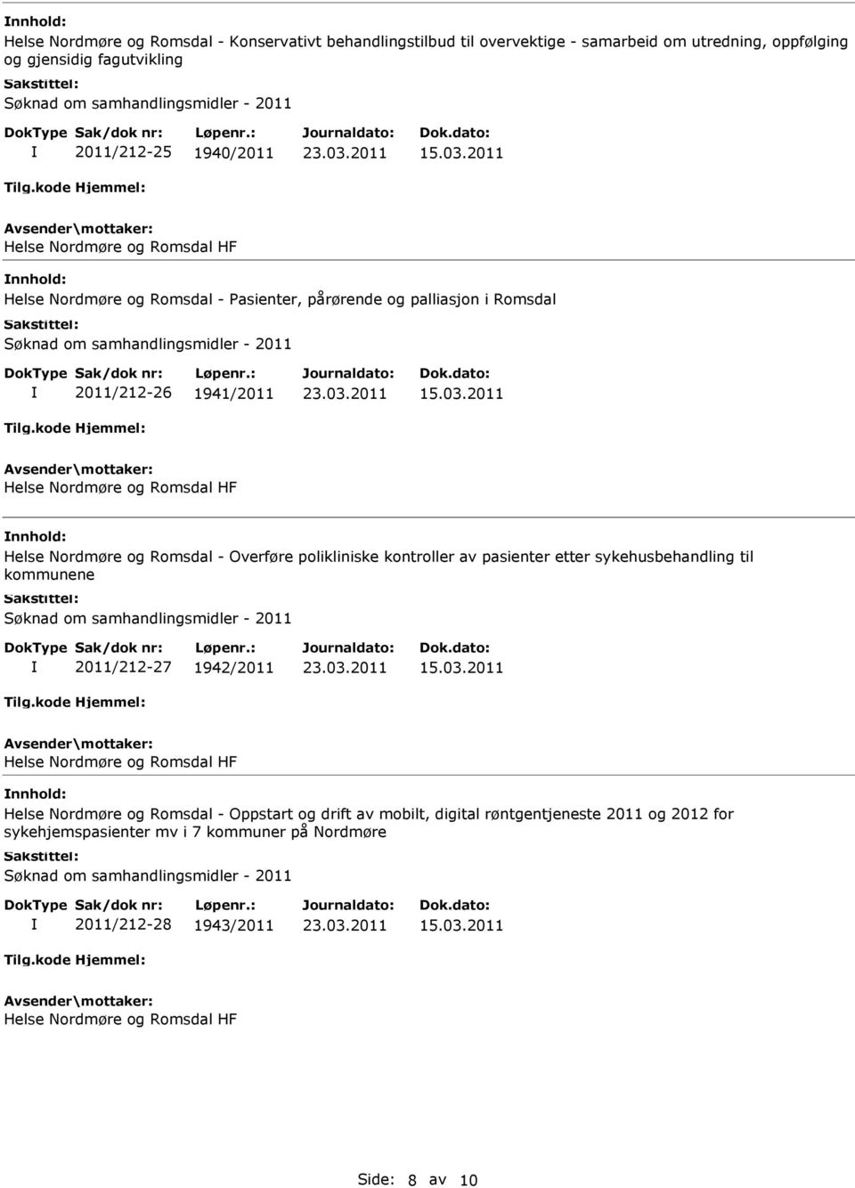 - Overføre polikliniske kontroller av pasienter etter sykehusbehandling til kommunene 2011/212-27 1942/2011 Helse Nordmøre og Romsdal -