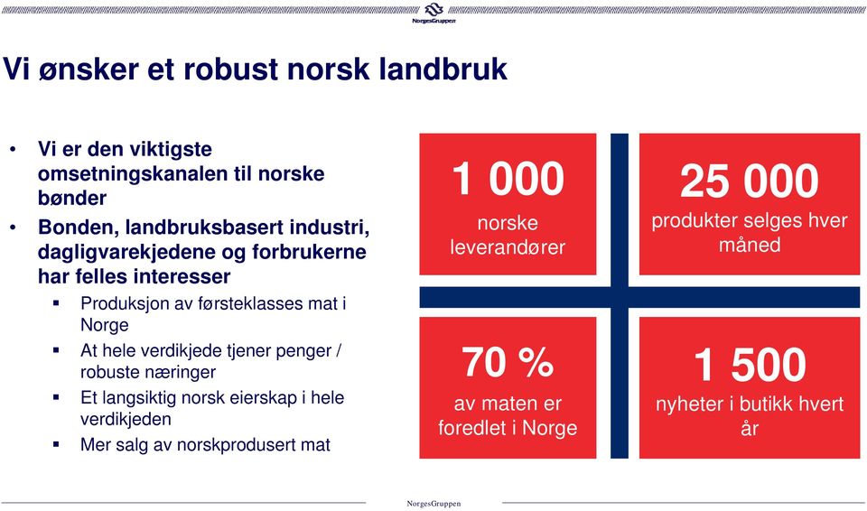 verdikjede tjener penger / robuste næringer Et langsiktig norsk eierskap i hele verdikjeden Mer salg av norskprodusert