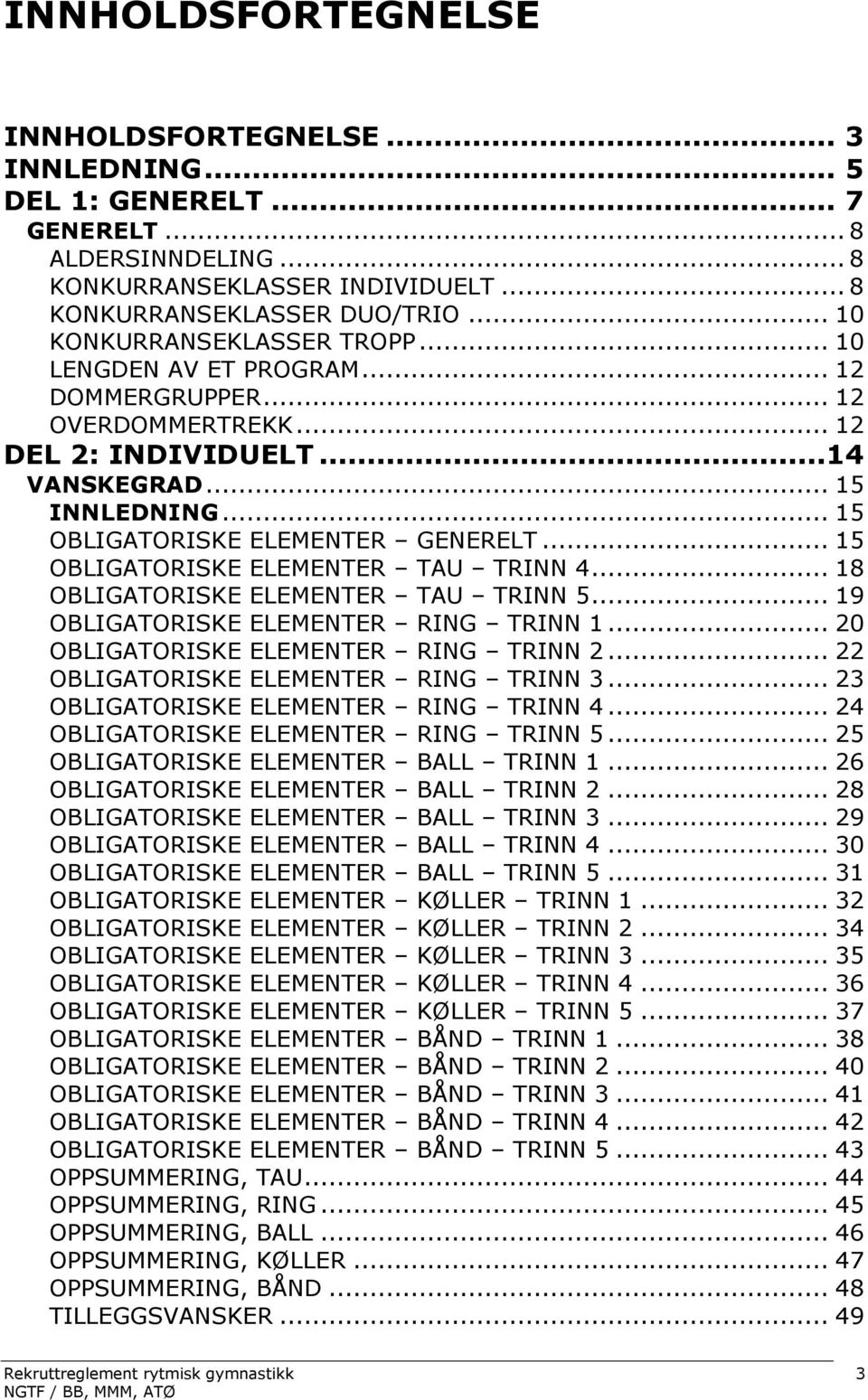 .. 15 OBLIGATORISKE ELEMENTER TAU TRINN 4... 18 OBLIGATORISKE ELEMENTER TAU TRINN 5... 19 OBLIGATORISKE ELEMENTER RING TRINN 1... 20 OBLIGATORISKE ELEMENTER RING TRINN 2.