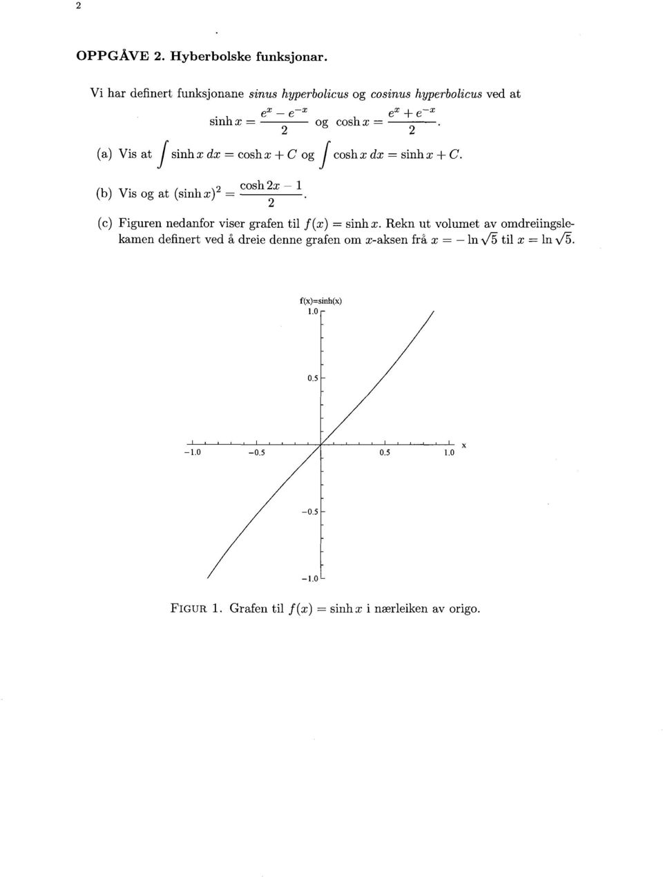 at fsinh x dx = cosh x C og fcosh x dx = sinh x + C.