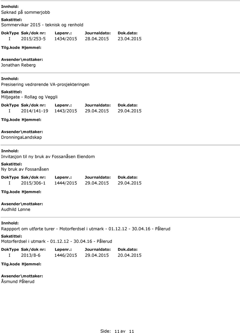 DronningaLandskap nnhold: nvitasjon til ny bruk av Fossanåsen Eiendom Ny bruk av Fossanåsen 2015/306-1 1444/2015 Audhild Lønne nnhold: