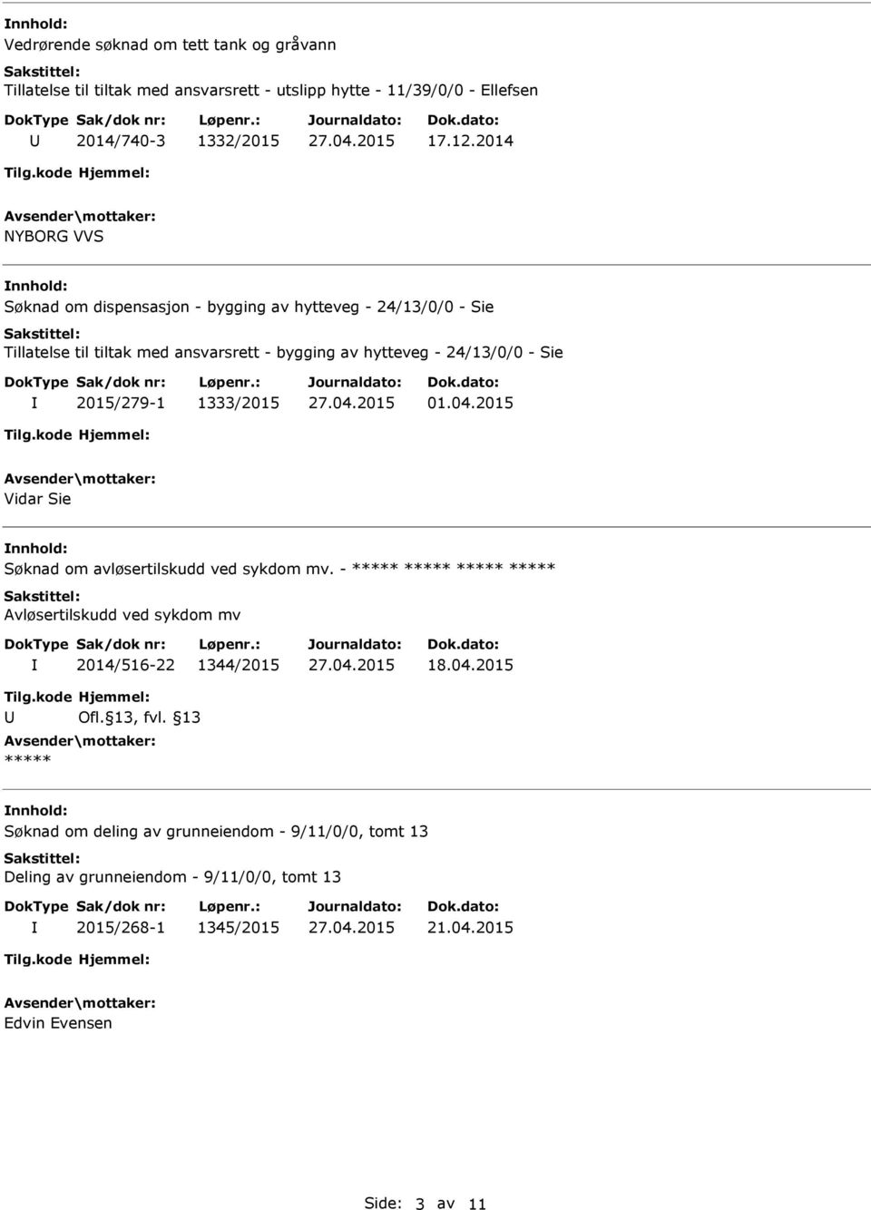 1333/2015 01.04.2015 Vidar Sie nnhold: Søknad om avløsertilskudd ved sykdom mv. - ***** ***** ***** ***** Avløsertilskudd ved sykdom mv 2014/516-22 1344/2015 18.04.2015 Tilg.