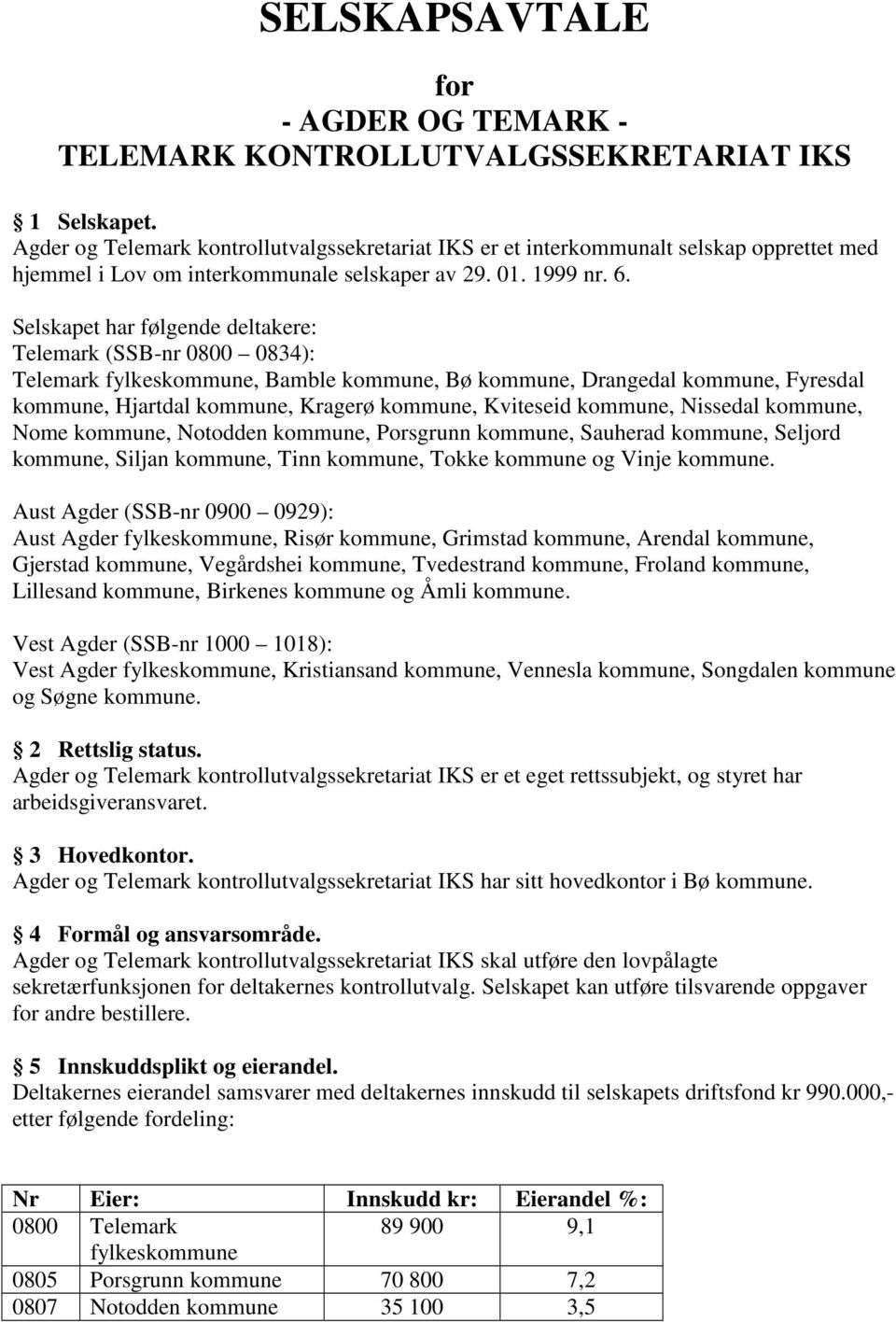 Selskapet har følgende deltakere: Telemark (SSB-nr 0800 0834): Telemark fylkeskommune, Bamble kommune, Bø kommune, Drangedal kommune, Fyresdal kommune, Hjartdal kommune, Kragerø kommune, Kviteseid