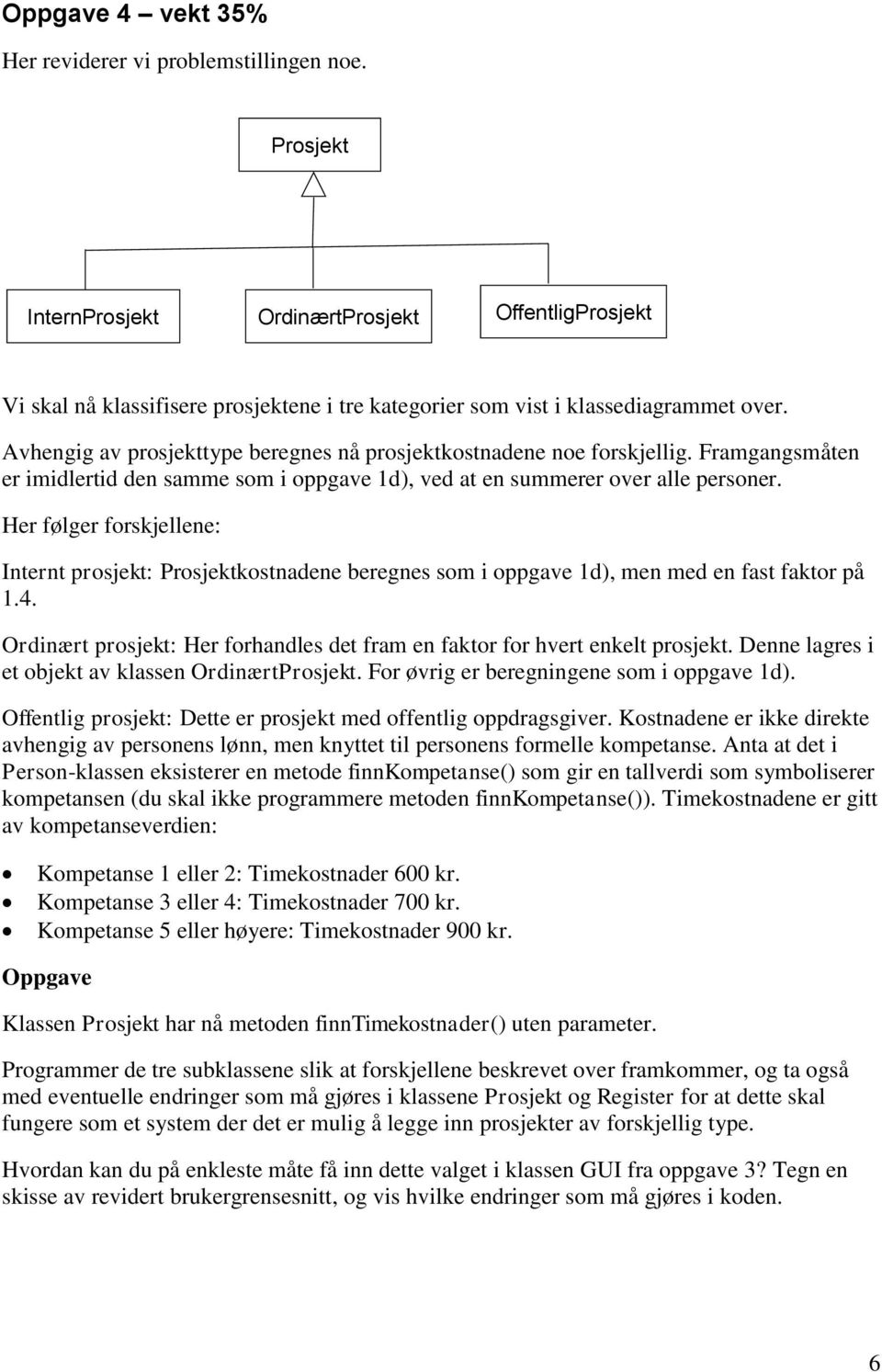 Avhengig av prosjekttype beregnes nå prosjektkostnadene noe forskjellig. Framgangsmåten er imidlertid den samme som i oppgave d), ved at en summerer over alle personer.