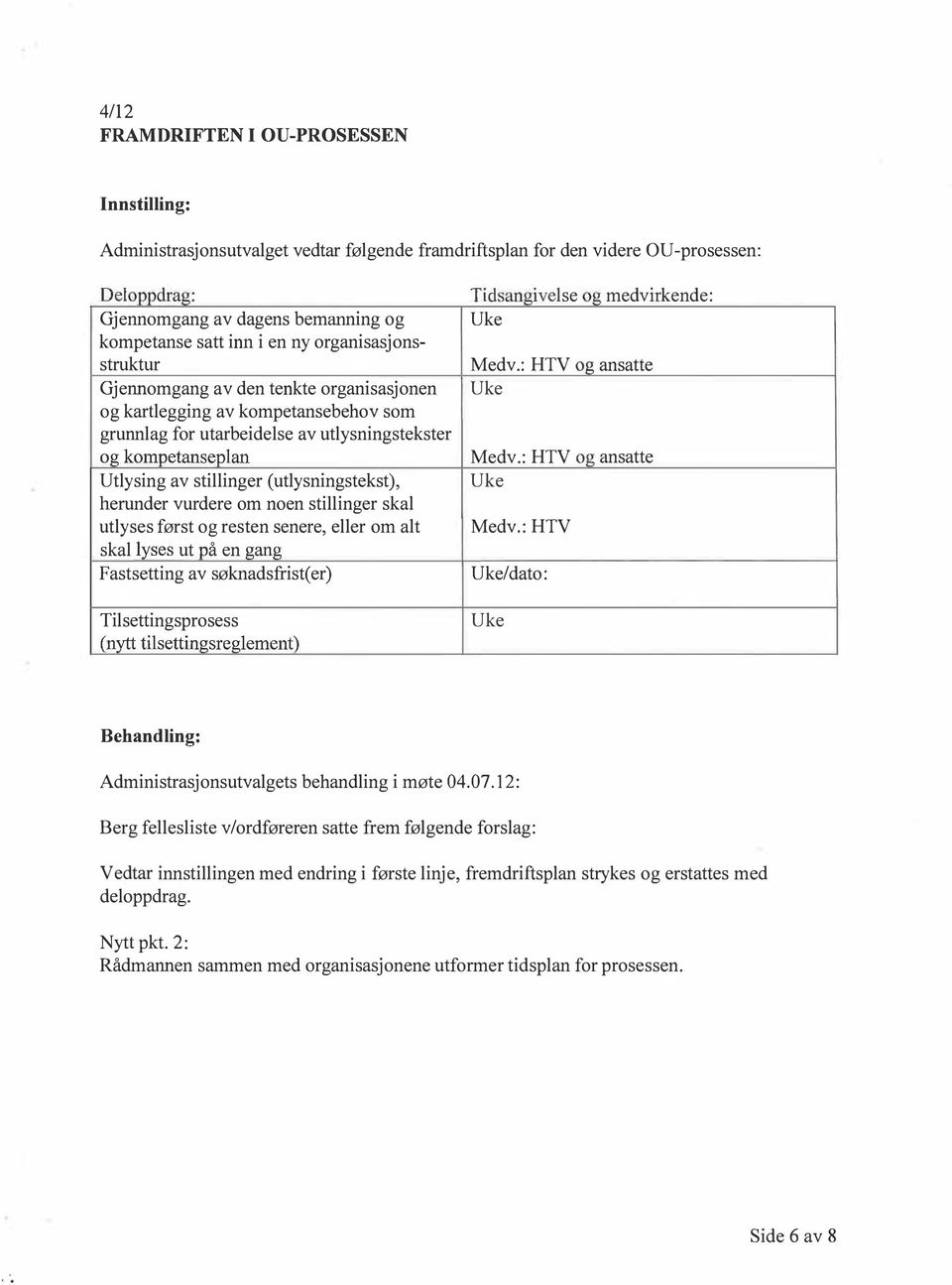 stillinger (utlysningstekst), herunder vurdere om noen stillinger skal utlyses først og resten senere, eller om alt skal lyses ut på en gang Fastsetting av søknadsfrist( er) T"d. l d.