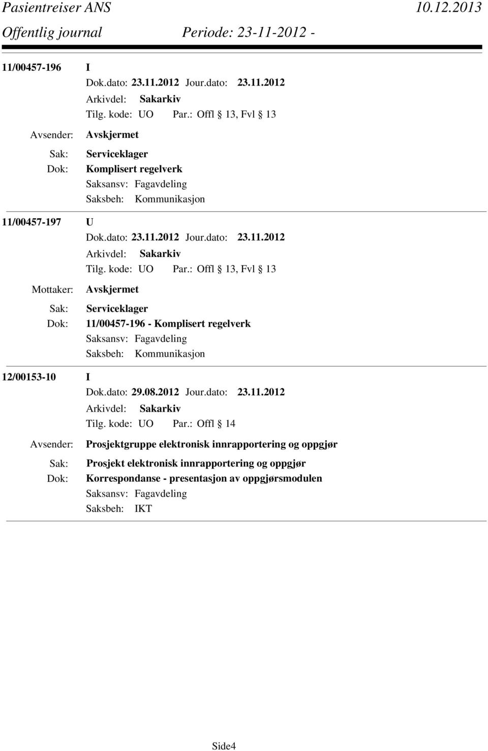 : Offl 13, Fvl 13 Serviceklager 11/00457-196 - Komplisert regelverk Saksbeh: Kommunikasjon 12/00153-10 I Dok.dato: 29.