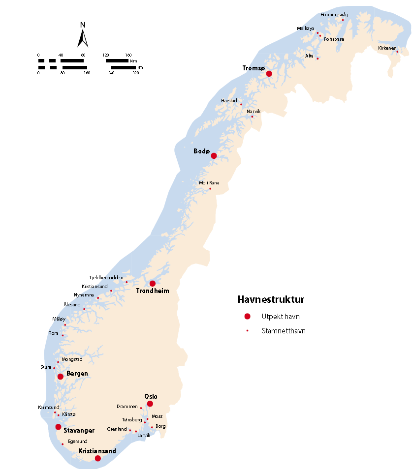 Bodø havn KFs i september utnevnt til «Utpekt havn» Havnestrukturen i Norge er beskrevet i NTP 2010-2019, og består av: utpekte havner,