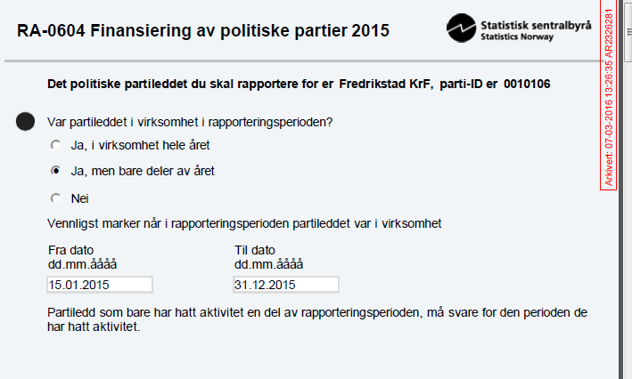 c) Utskrift av skjema med AR-kvittering: SSB,