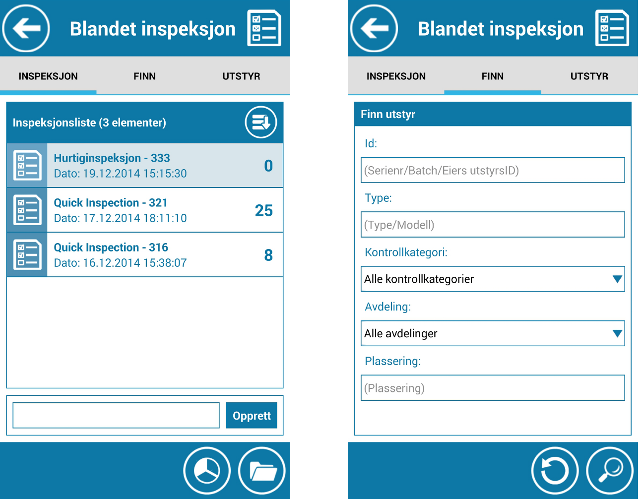 UTFØR BLANDET INSPEKSJON For å lage en ny inspeksjon, tast inn et listenavn i "Ny liste" feltet klikk så på "Opprett" knappen.