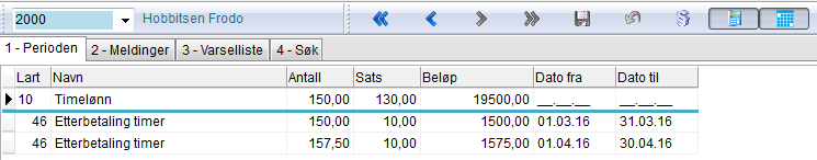 den nye satsen. Til sammen har Frodo arbeidet 150 timer i mars og 157,5 timer i april. Kjør lønn på vanlig måte. Godkjenn.