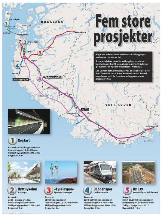 Investerer 80-95 milliarder I løpet av de nærmeste årene kan Rogaland få realisert storsatsinger innenfor vei, jernbane og fremføring av kraftlinje til Nord-Jæren.